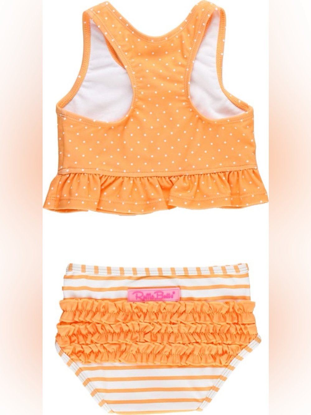 RuffleButts Kids' Melon Polka Dot Two-Piece Swimsuit
